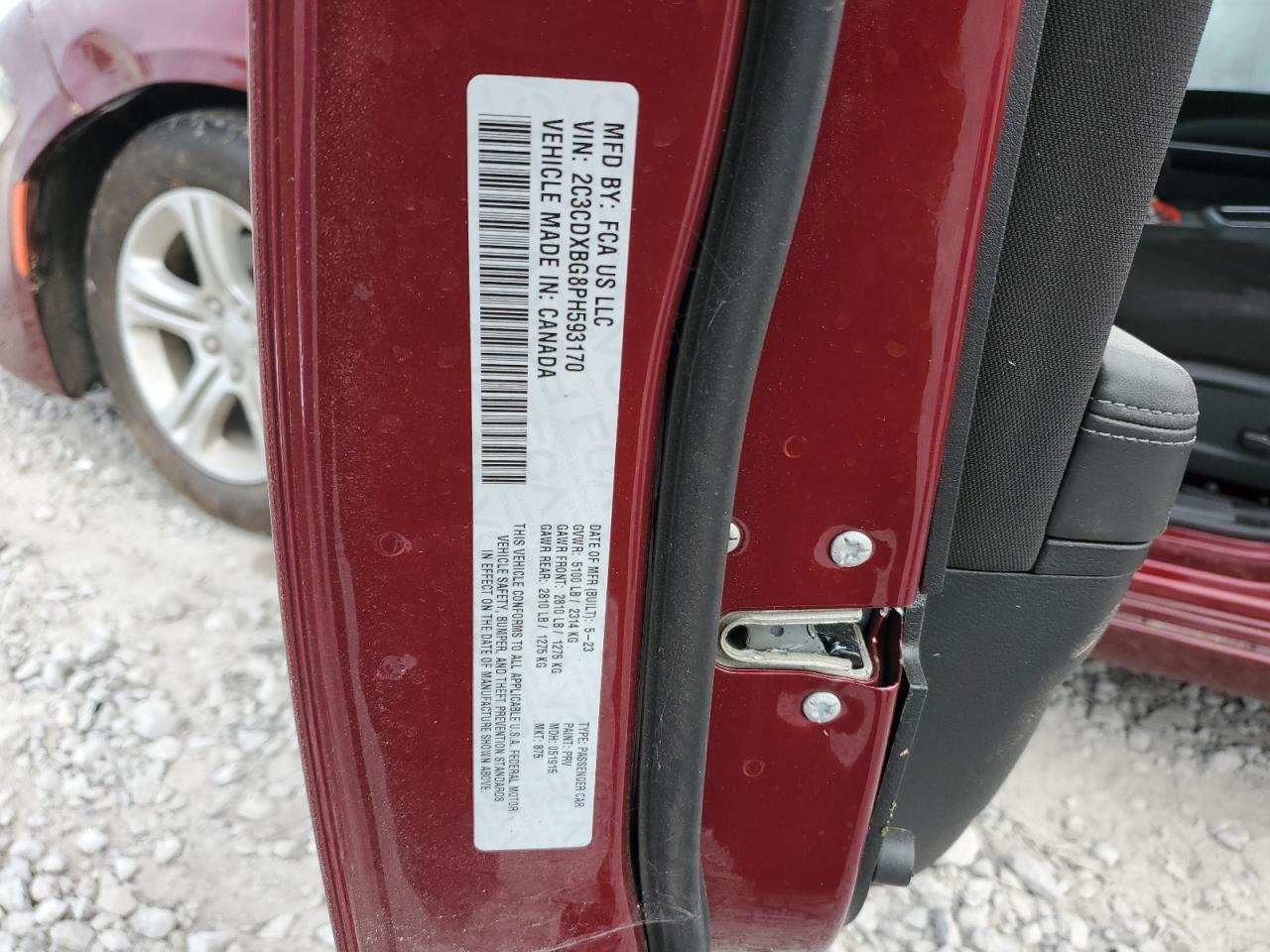 2023 DODGE CHARGER SXT VIN:2C3CDXBG8PH593170