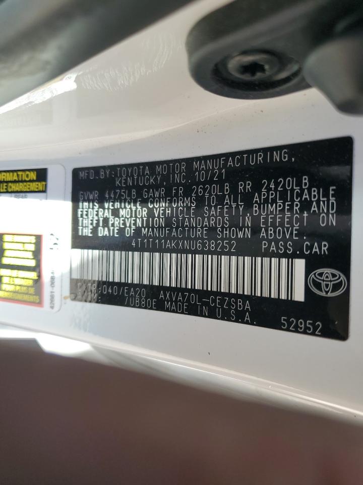 2022 TOYOTA CAMRY SE VIN:4T1T11AKXNU638252