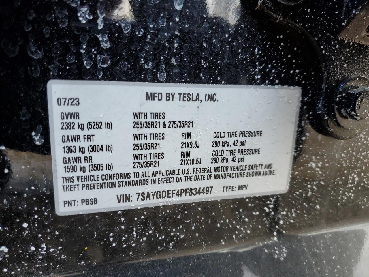 2023 TESLA MODEL Y  VIN:7SAYGDEF4PF834497