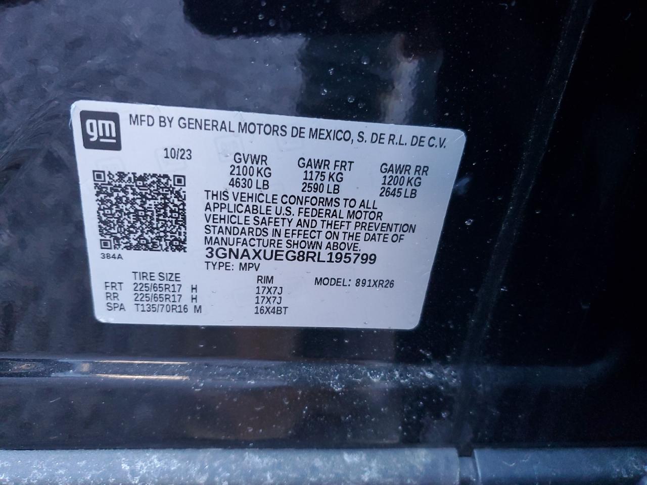 2024 CHEVROLET EQUINOX LT VIN:3GNAXUEG8RL195799