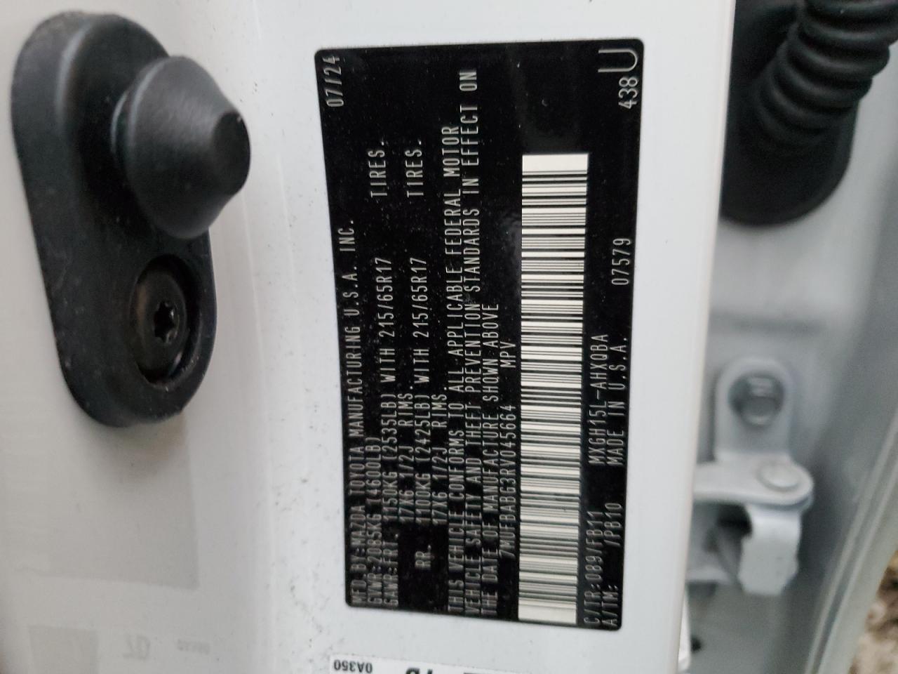 2024 TOYOTA COROLLA CROSS SE VIN:7MUFBABG3RV045664