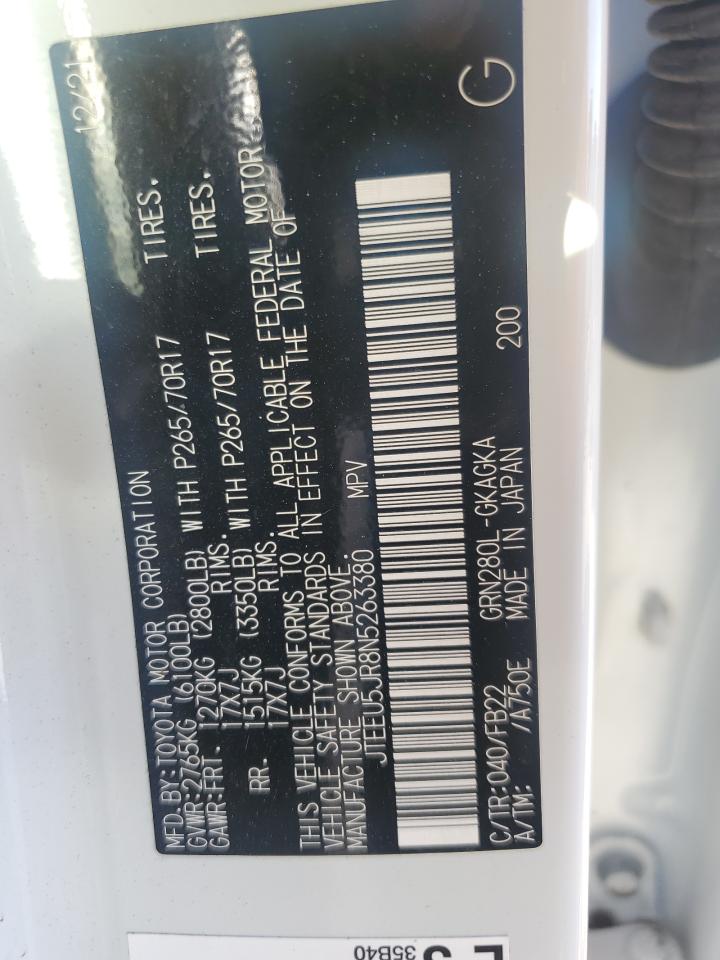 2022 TOYOTA 4RUNNER SR5 VIN:JTEEU5JR8N5263380