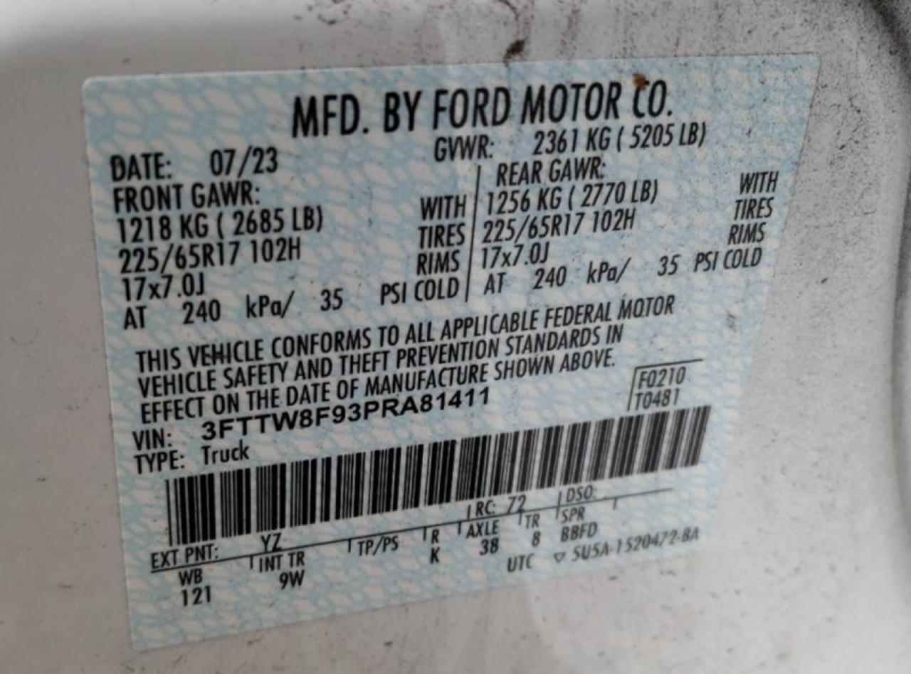 2023 FORD MAVERICK XL VIN:3FTTW8F93PRA81411