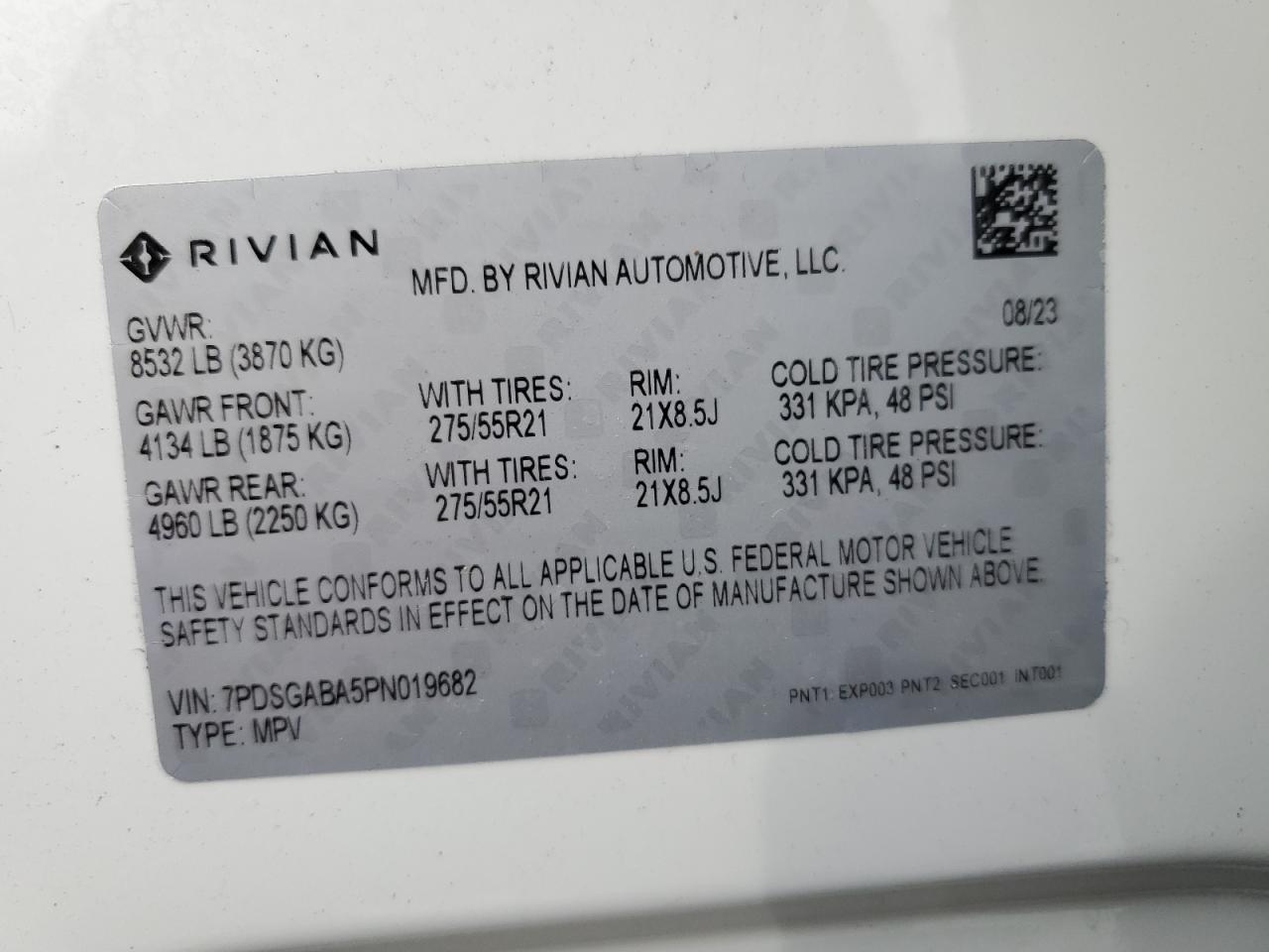 2023 RIVIAN R1S ADVENTURE VIN:7PDSGABA5PN019682