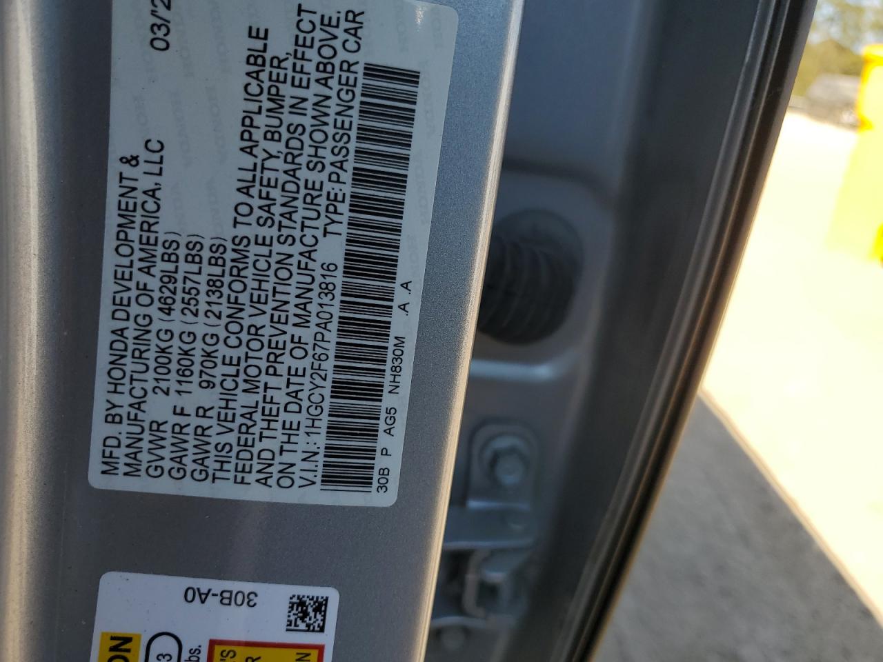 2023 HONDA ACCORD HYBRID EXL VIN:1HGCY2F67PA013816