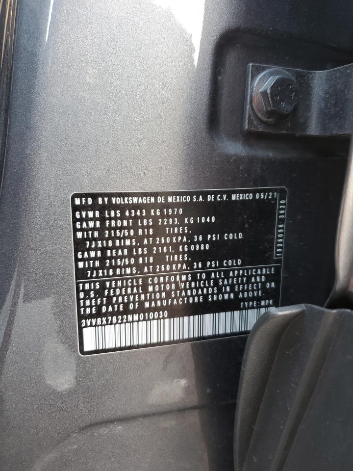 2022 VOLKSWAGEN TAOS SE VIN:3VVRX7B22NM010030