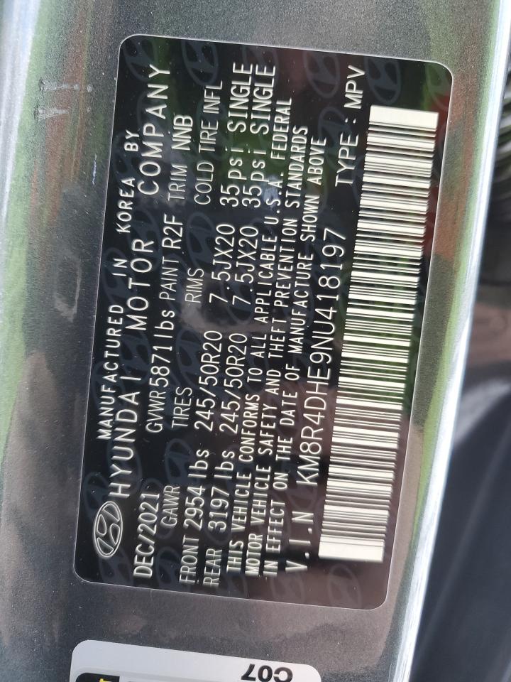 2022 HYUNDAI PALISADE SEL VIN:KM8R4DHE9NU418197