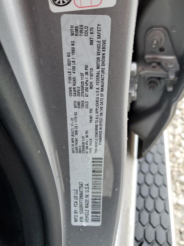 2022 RAM 1500 BIG HORN/LONE STAR VIN:1C6SRFFT0NN477547