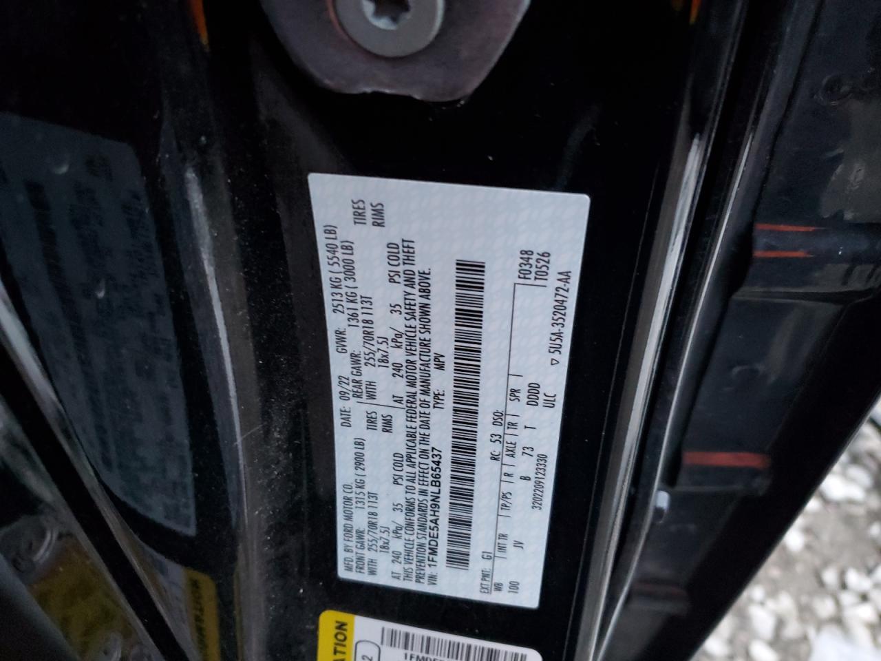 2022 FORD BRONCO BASE VIN:1FMDE5AH9NLB65437