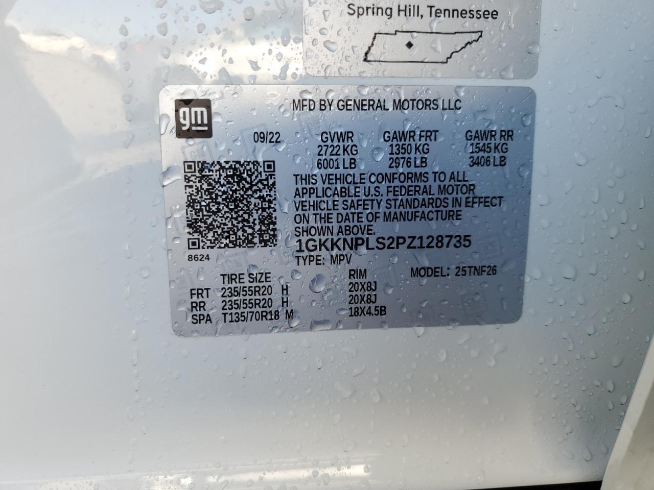 2023 GMC ACADIA DENALI VIN:1GKKNPLS2PZ128735