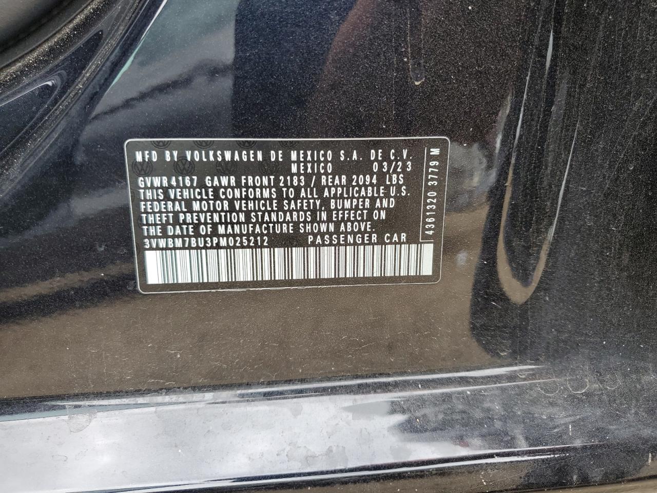 2023 VOLKSWAGEN JETTA SPORT VIN:3VWBM7BU3PM025212