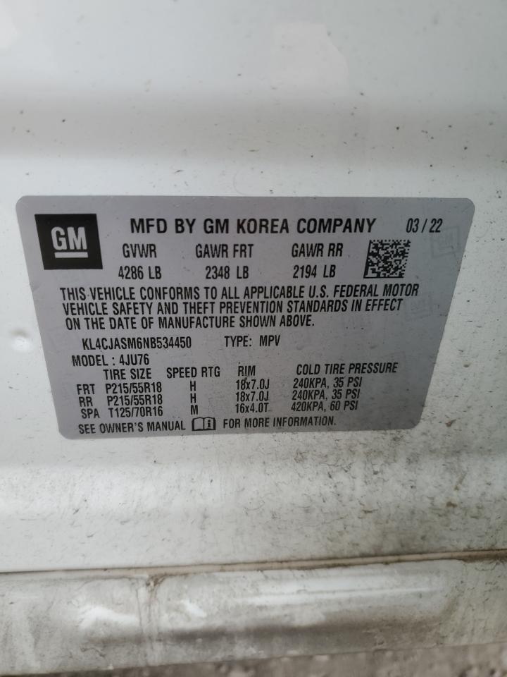 2022 BUICK ENCORE PREFERRED VIN:KL4CJASM6NB534450