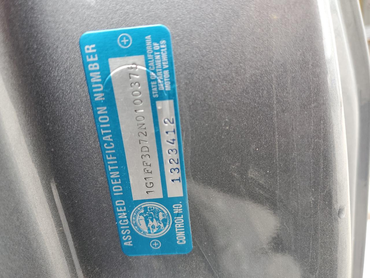 2022 CHEVROLET CAMARO LT1 VIN:1G1FF3D72N0100375