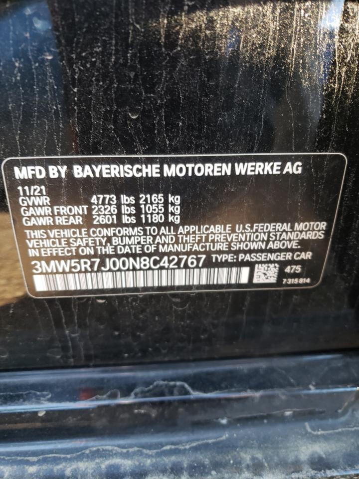 2022 BMW 330XI  VIN:3MW5R7J00N8C42767