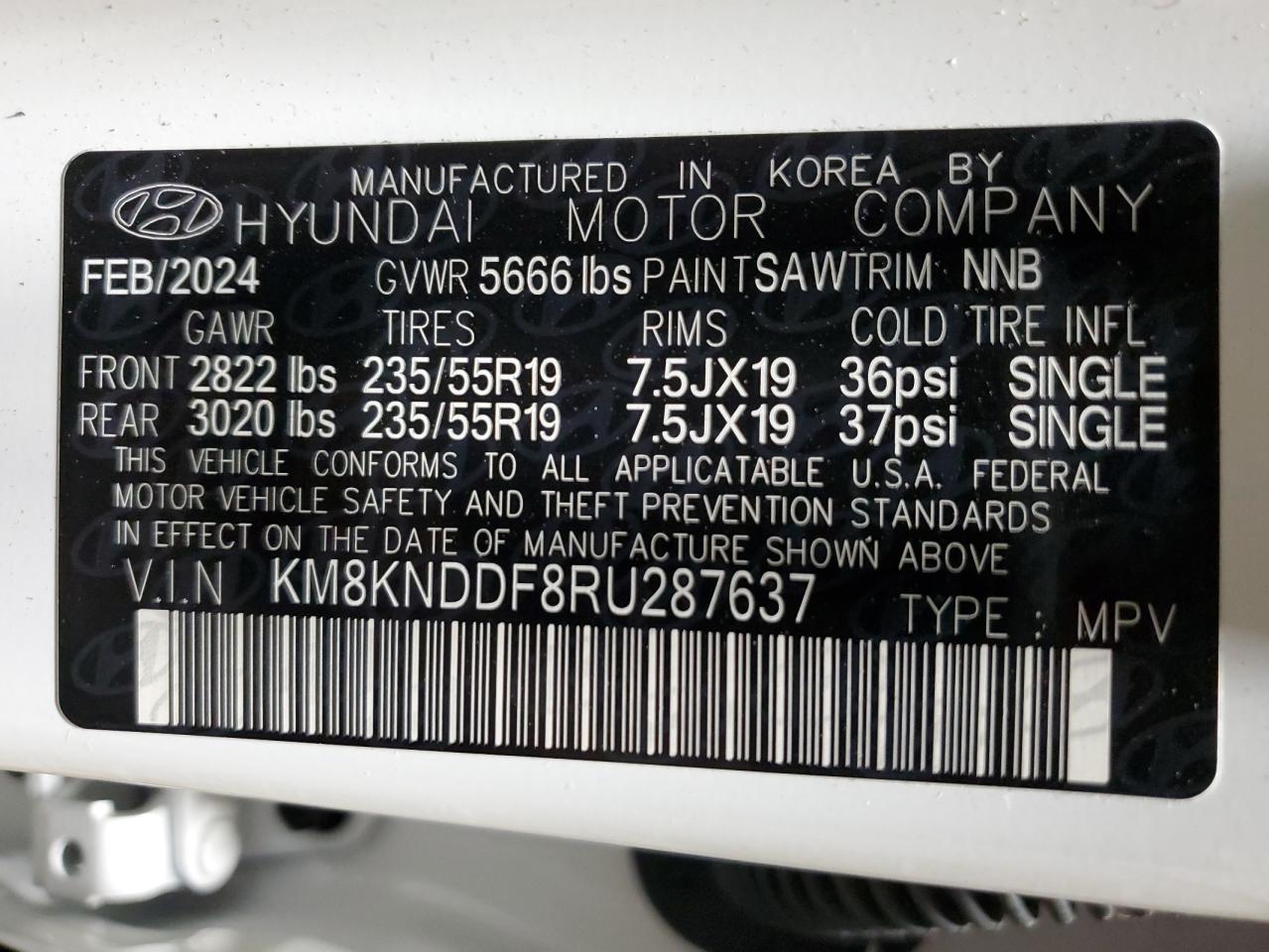 2024 HYUNDAI IONIQ 5 SEL VIN:KM8KNDDF8RU287637