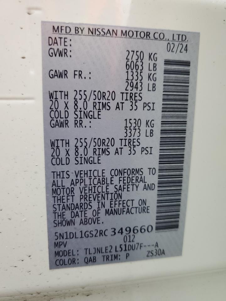 2024 INFINITI QX60 SENSORY VIN:5N1DL1GS2RC349660