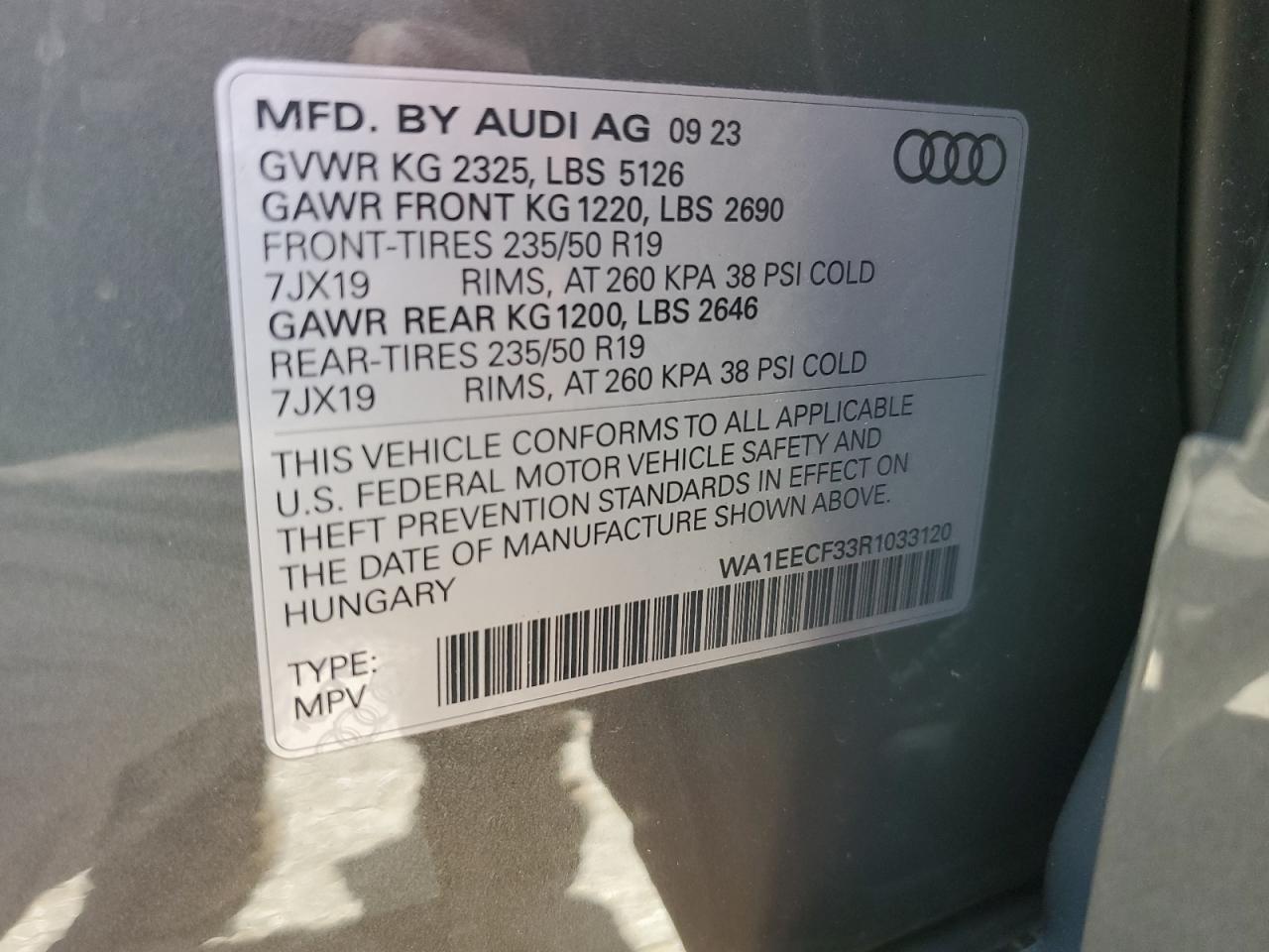 2024 AUDI Q3 PREMIUM PLUS S LINE 45 VIN:WA1EECF33R1033120