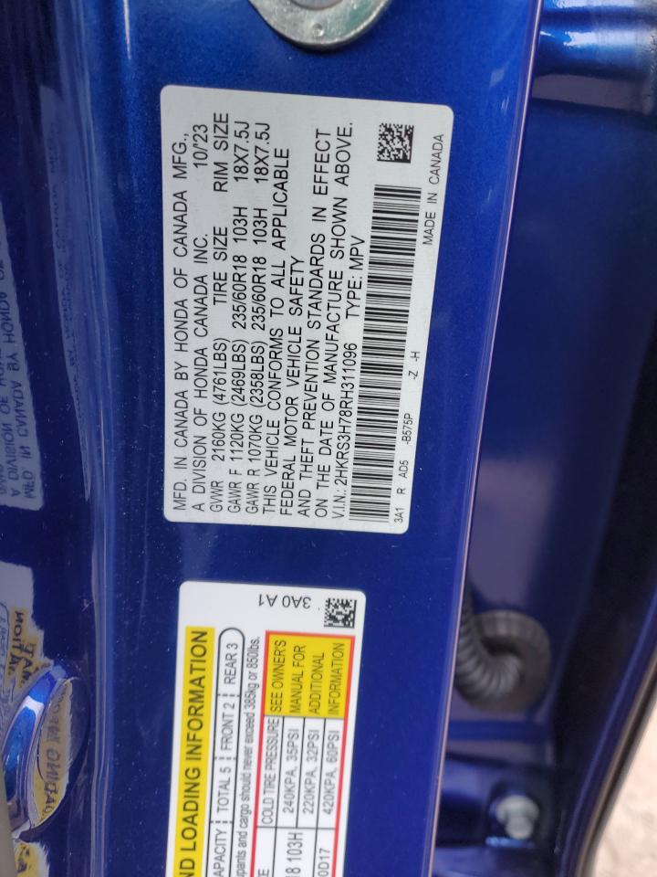 2024 HONDA CR-V EXL VIN:2HKRS3H78RH311096