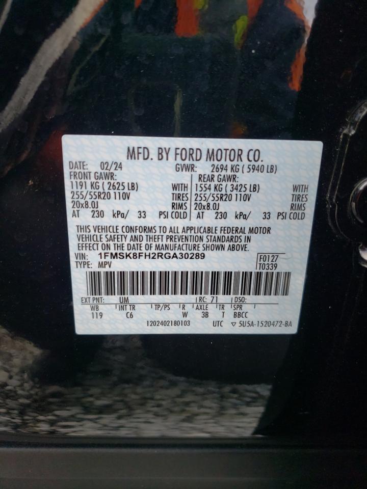 2024 FORD EXPLORER LIMITED VIN:1FMSK8FH2RGA30289