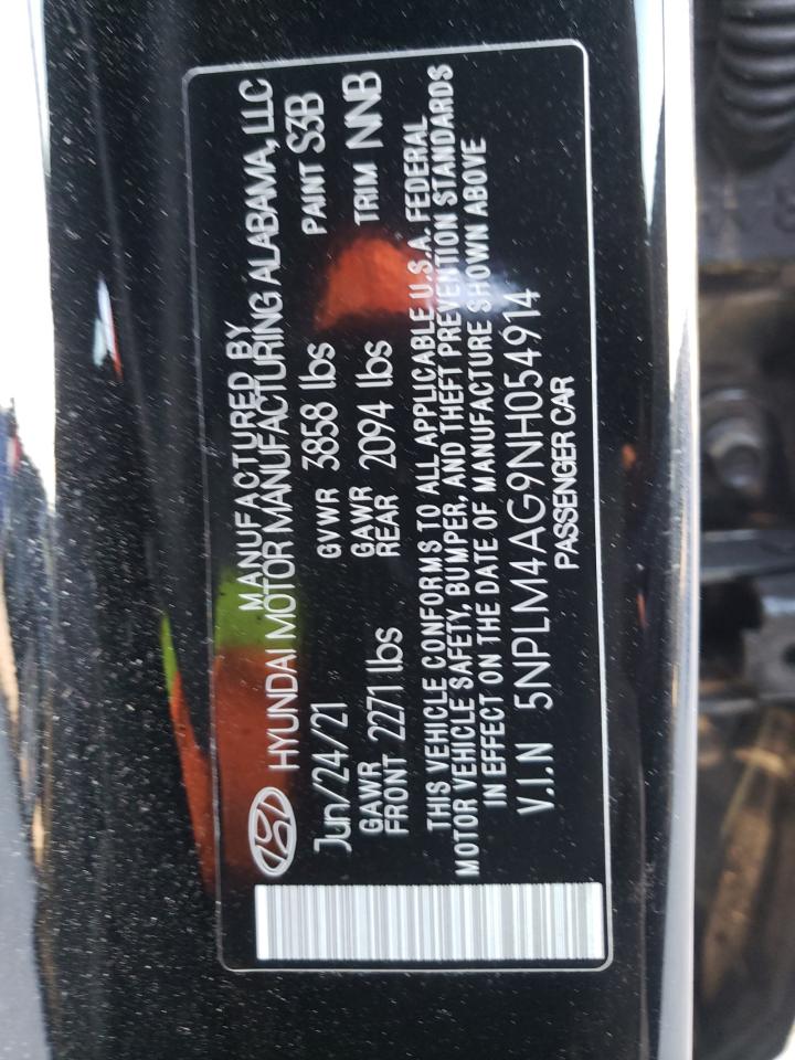 2022 HYUNDAI ELANTRA SEL VIN:5NPLM4AG9NH054914