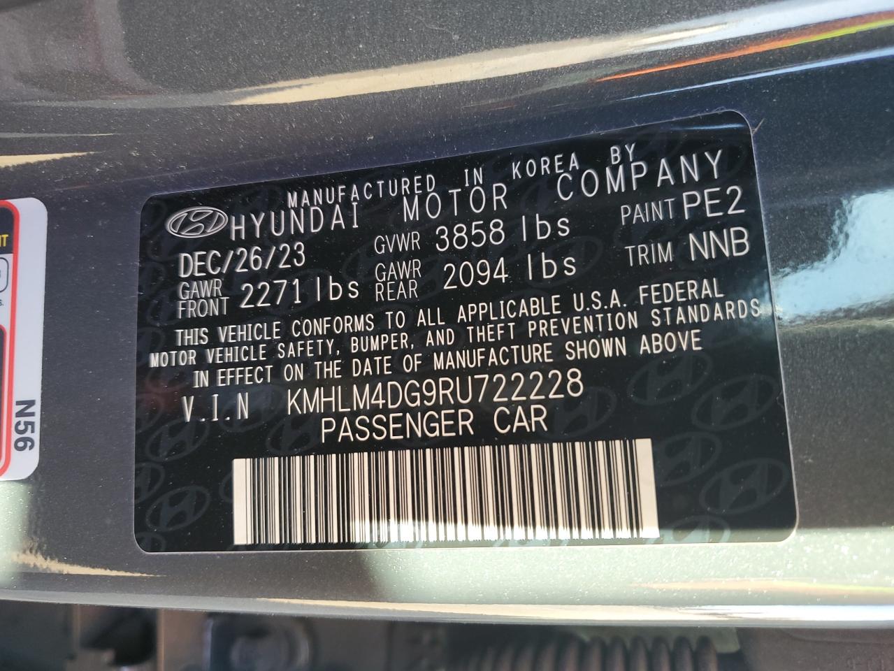 2024 HYUNDAI ELANTRA SEL VIN:KMHLM4DG9RU722228