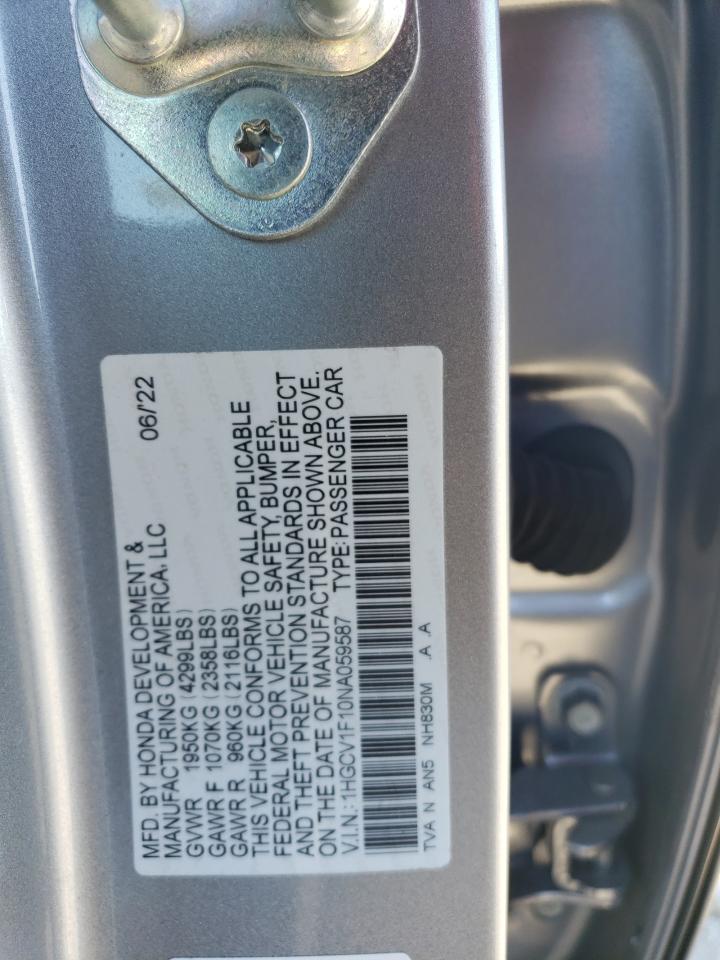 2022 HONDA ACCORD LX VIN:1HGCV1F10NA059587