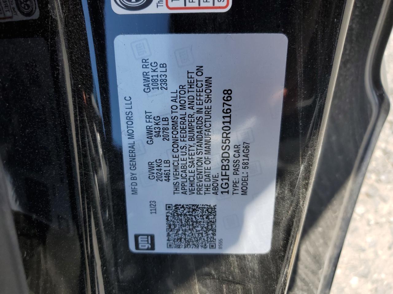 2024 CHEVROLET CAMARO LS VIN:1G1FB3DS5R0116768