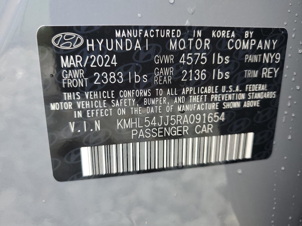 2024 HYUNDAI SONATA HYBRID VIN:KMHL54JJ5RA091654