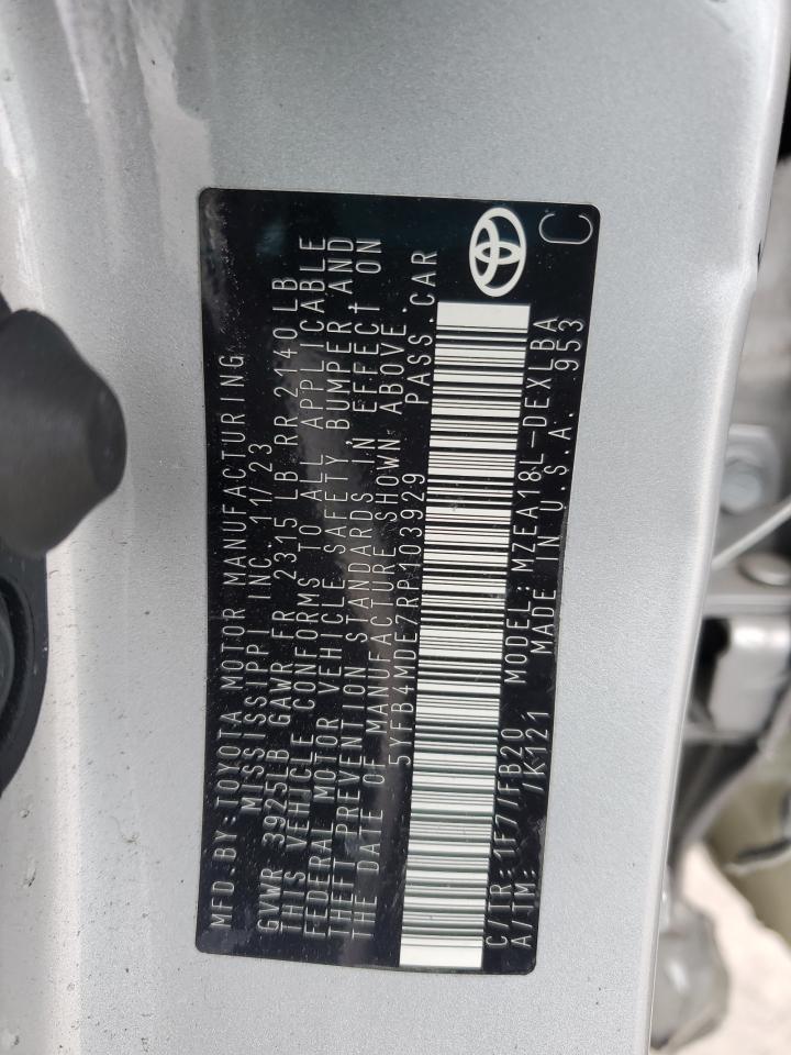 2024 TOYOTA COROLLA LE VIN:5YFB4MDE7RP103929