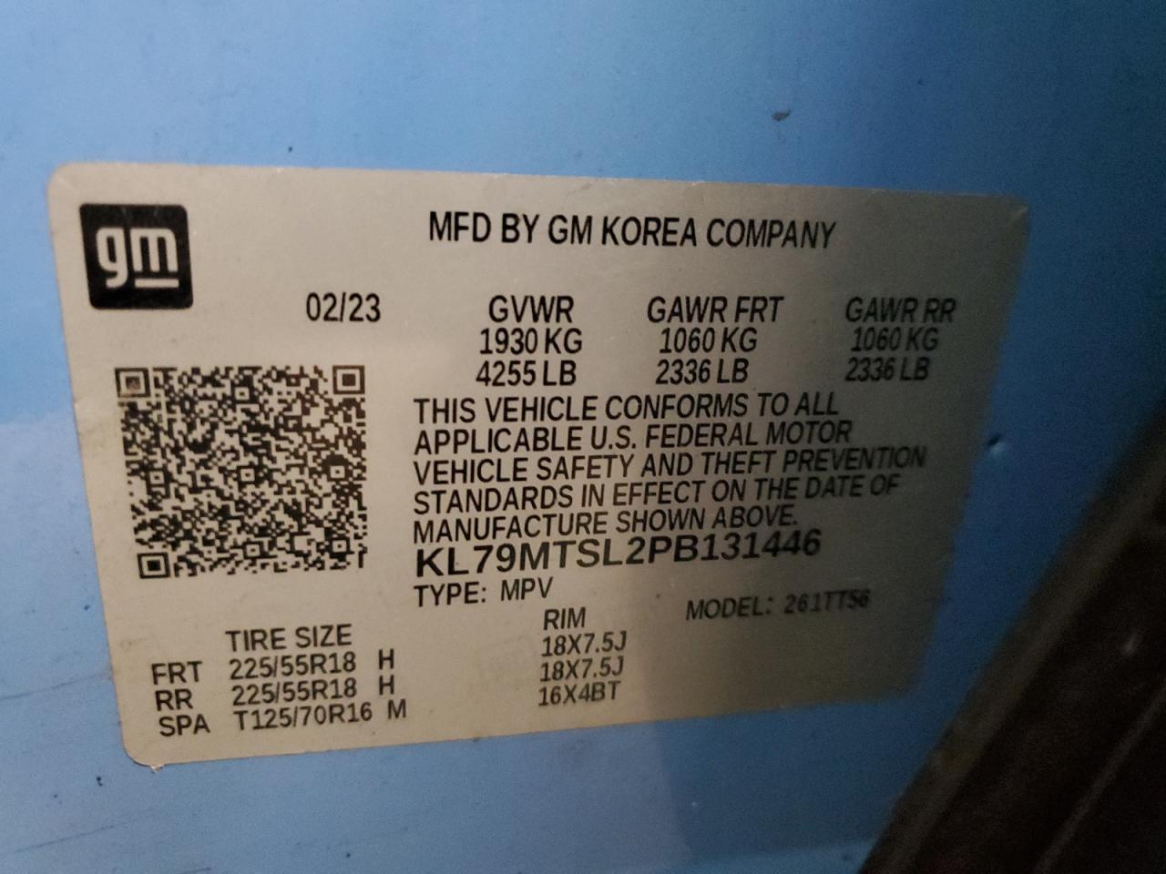 2023 CHEVROLET TRAILBLAZER RS VIN:KL79MTSL2PB131446