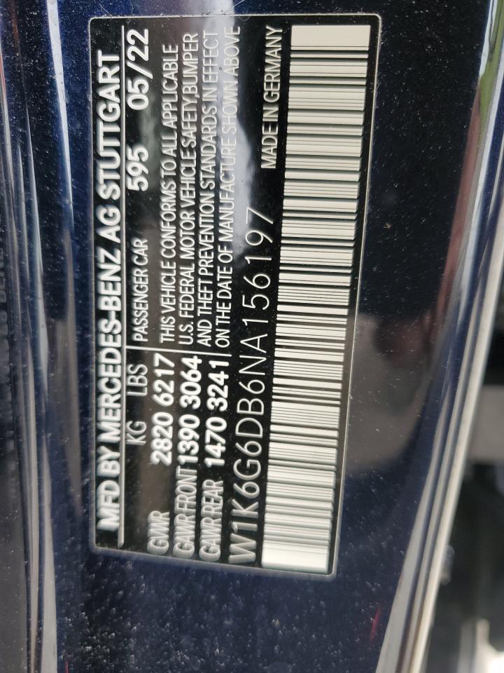 2022 MERCEDES-BENZ S 500 4MATIC VIN:W1K6G6DB6NA156197