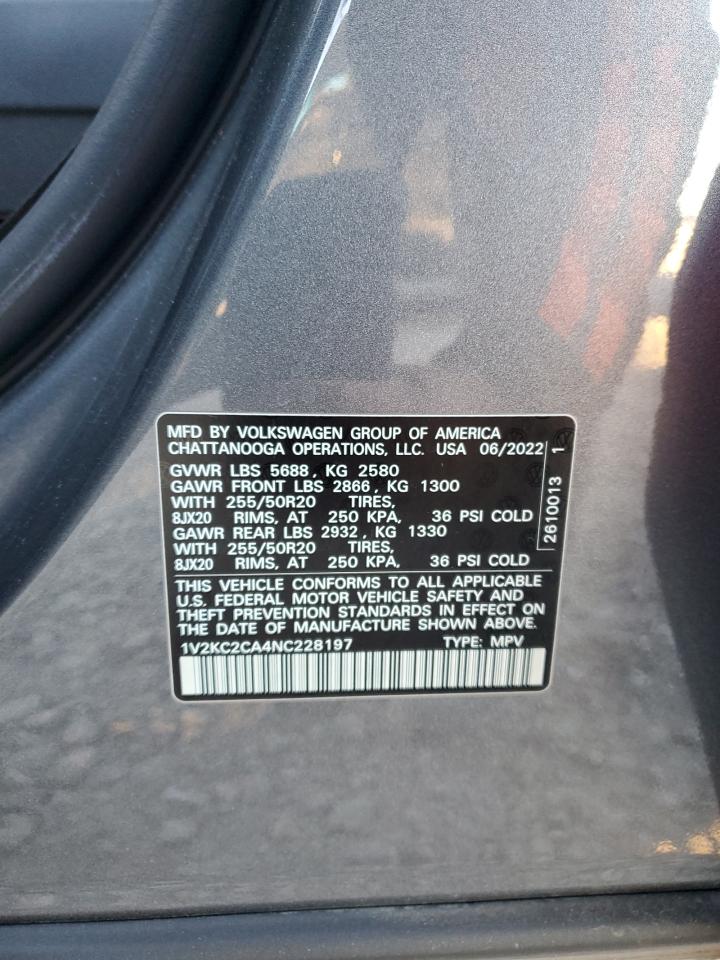 2022 VOLKSWAGEN ATLAS CROSS SPORT SE VIN:1V2KC2CA4NC228197