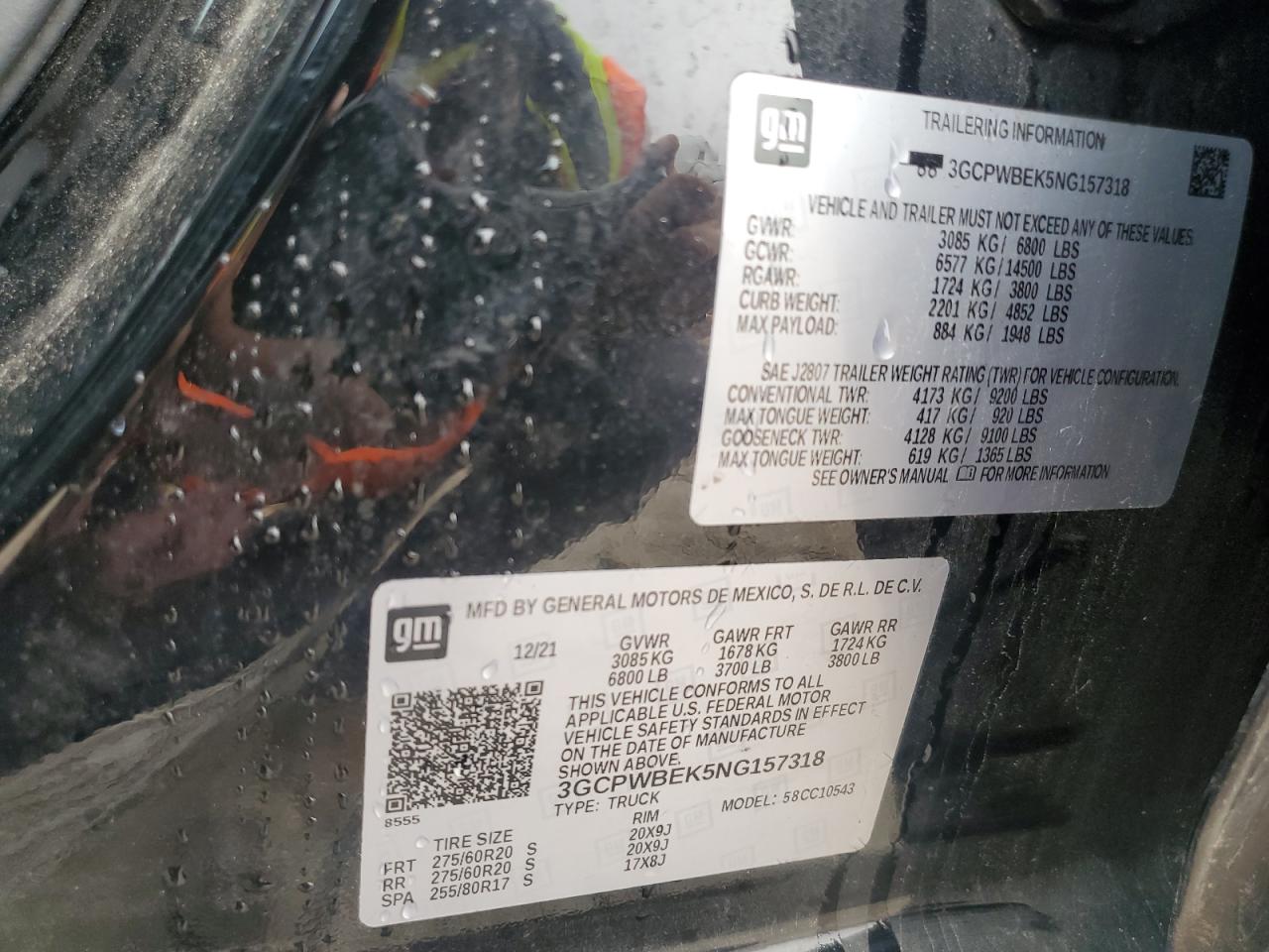 2022 CHEVROLET SILVERADO LTD C1500 CUSTOM VIN:3GCPWBEK5NG157318