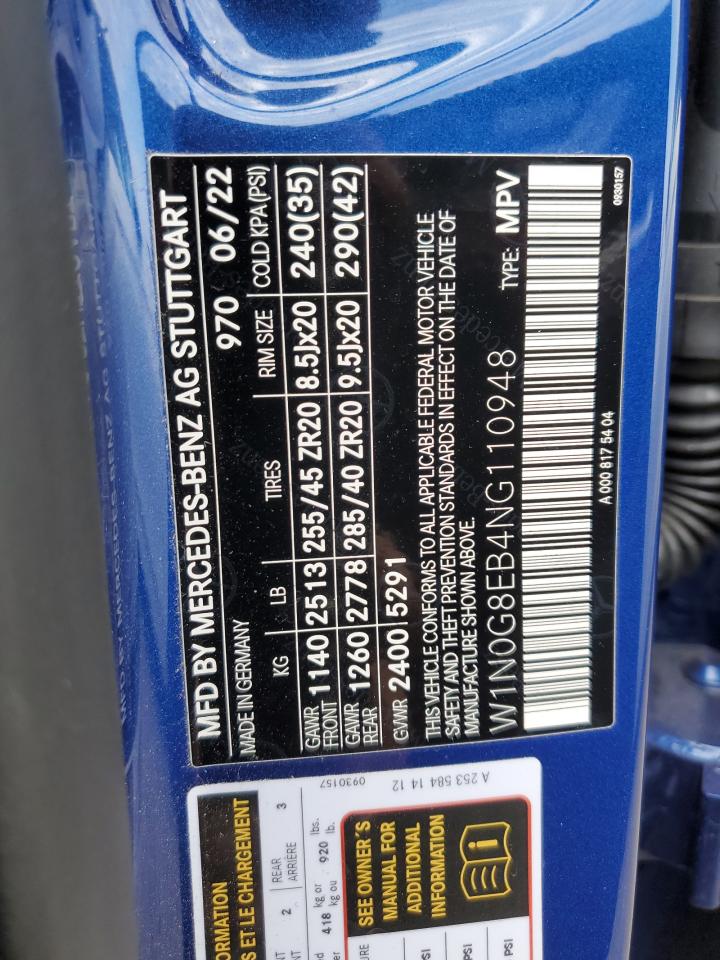 2022 MERCEDES-BENZ GLC 300 4MATIC VIN:W1N0G8EB4NG110948