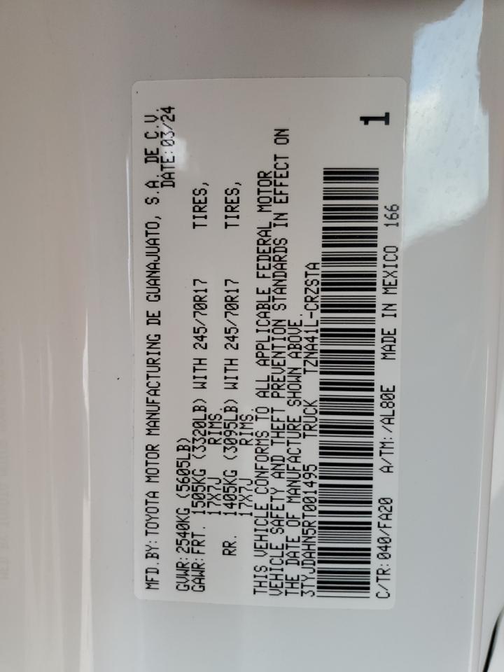 2024 TOYOTA TACOMA XTRACAB VIN:3TYJDAHN5RT001495