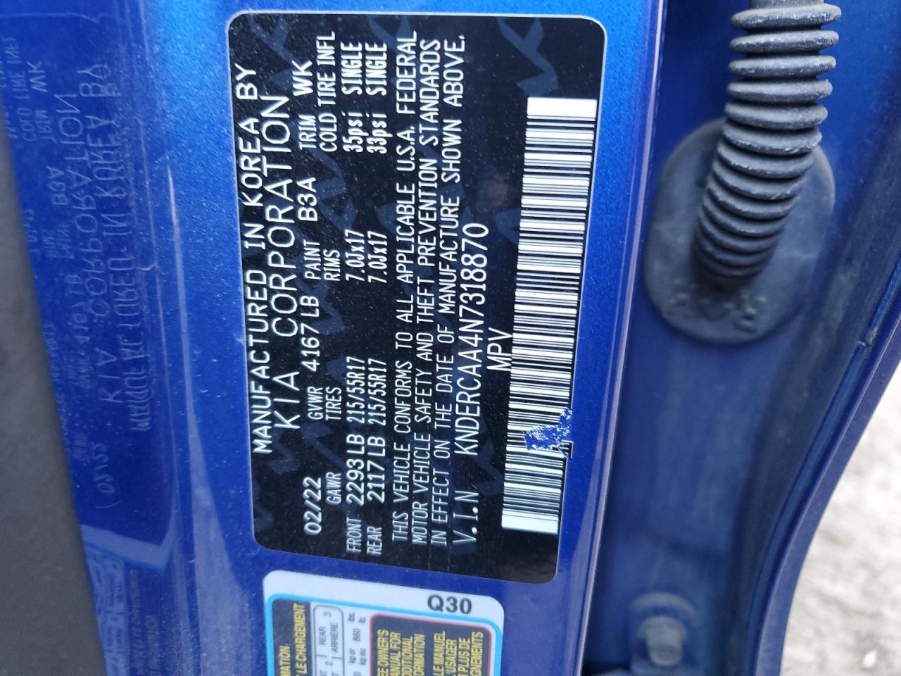 2022 KIA SELTOS EX VIN:KNDERCAA4N7318870