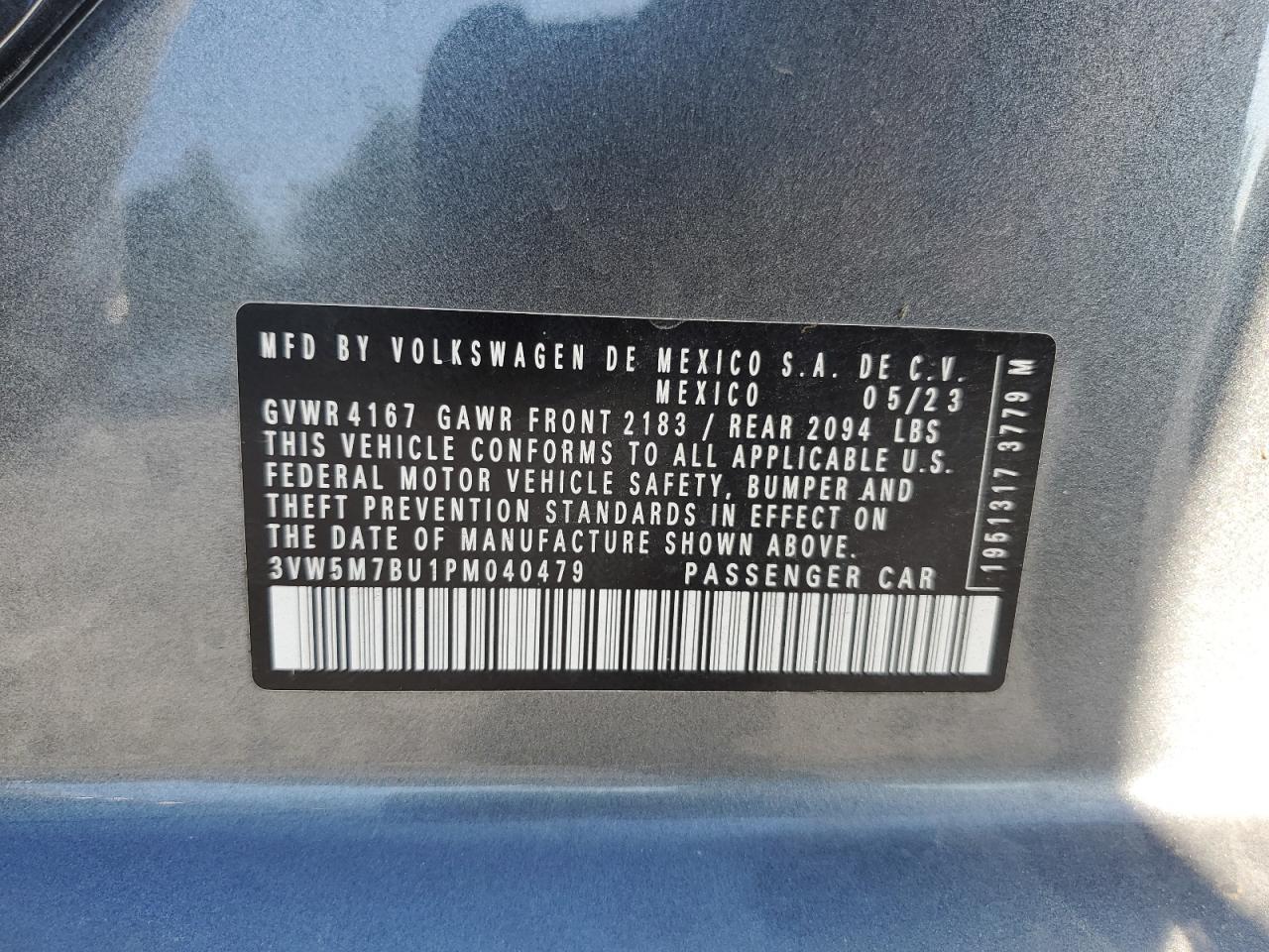 2023 VOLKSWAGEN JETTA S VIN:3VW5M7BU1PM040479