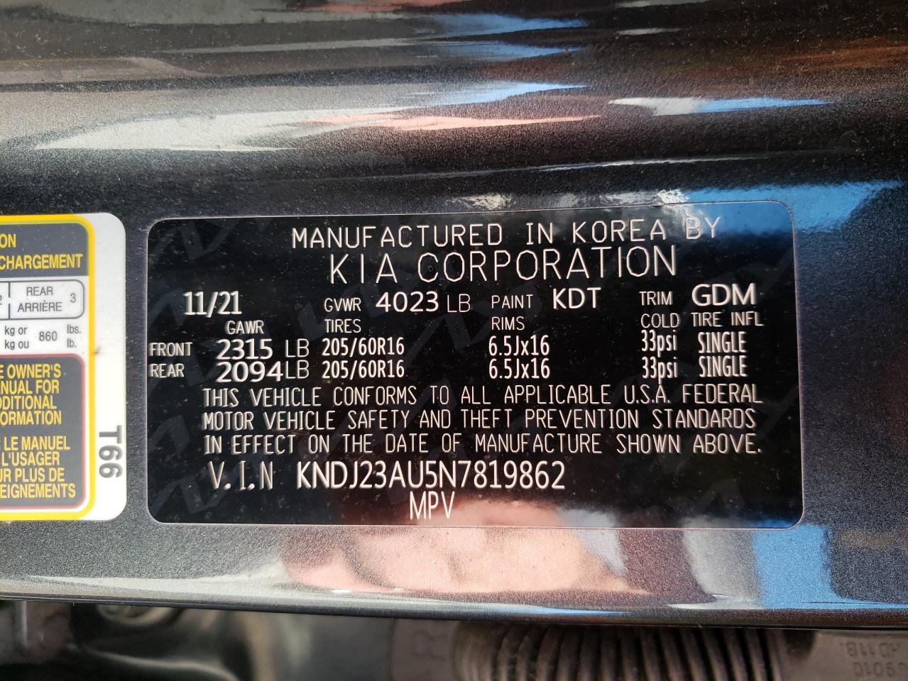 2022 KIA SOUL LX VIN:KNDJ23AU5N7819862