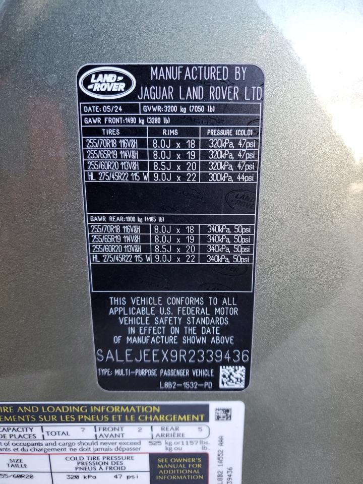 2024 LAND ROVER DEFENDER 110 S VIN:SALEJEEX9R2339436