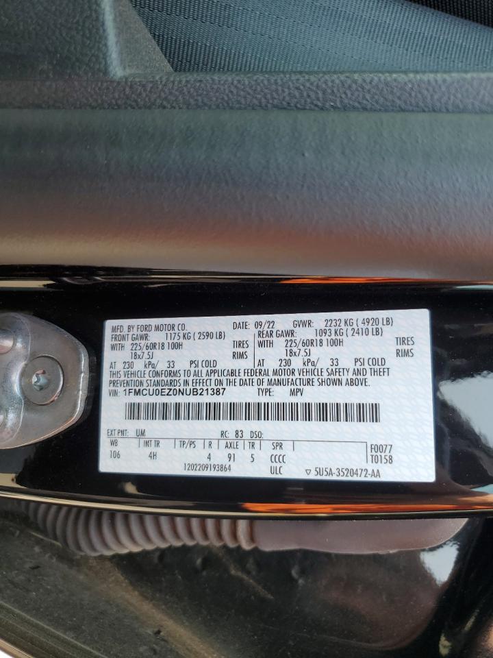 2022 FORD ESCAPE SE VIN:1FMCU0EZ0NUB21387