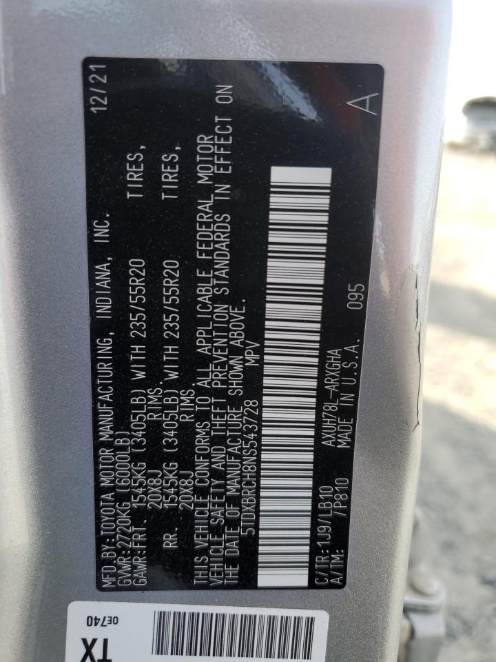 2022 TOYOTA HIGHLANDER HYBRID LIMITED VIN:5TDXBRCH8NS543728