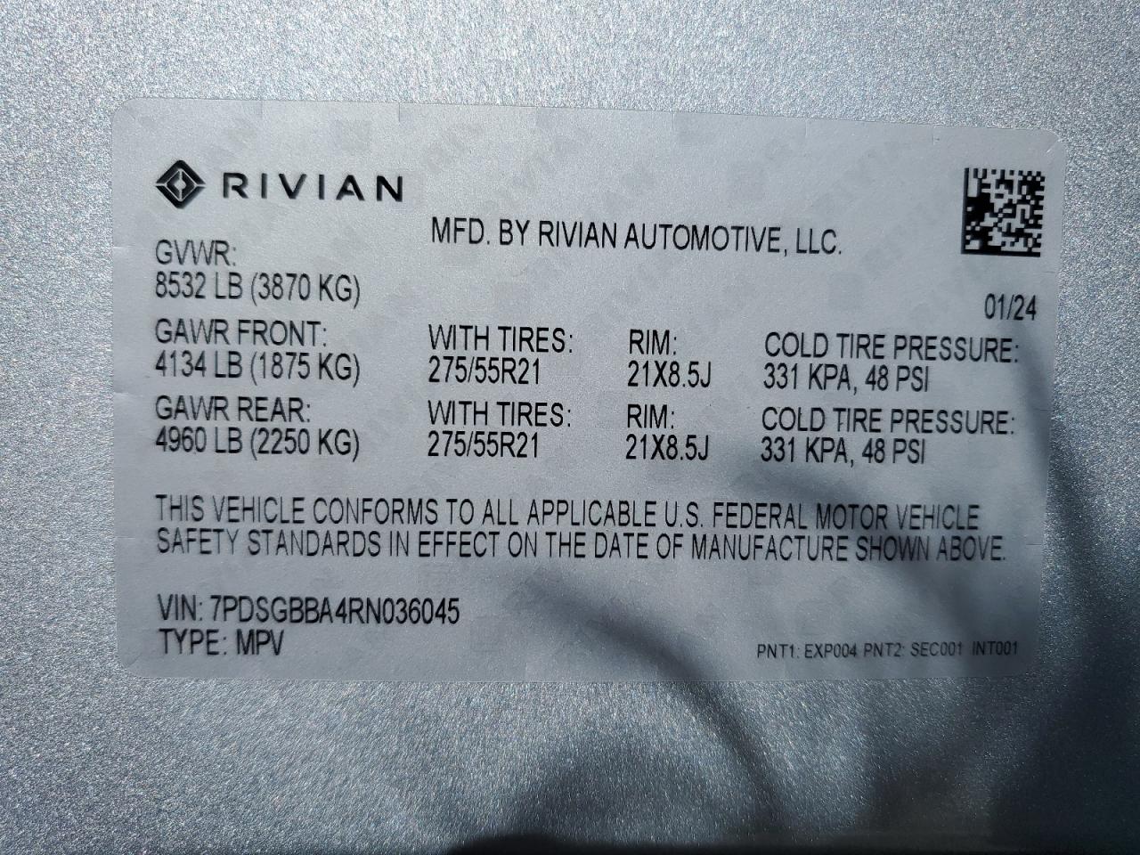 2024 RIVIAN R1S ADVENTURE VIN:7PDSGBBA4RN036045