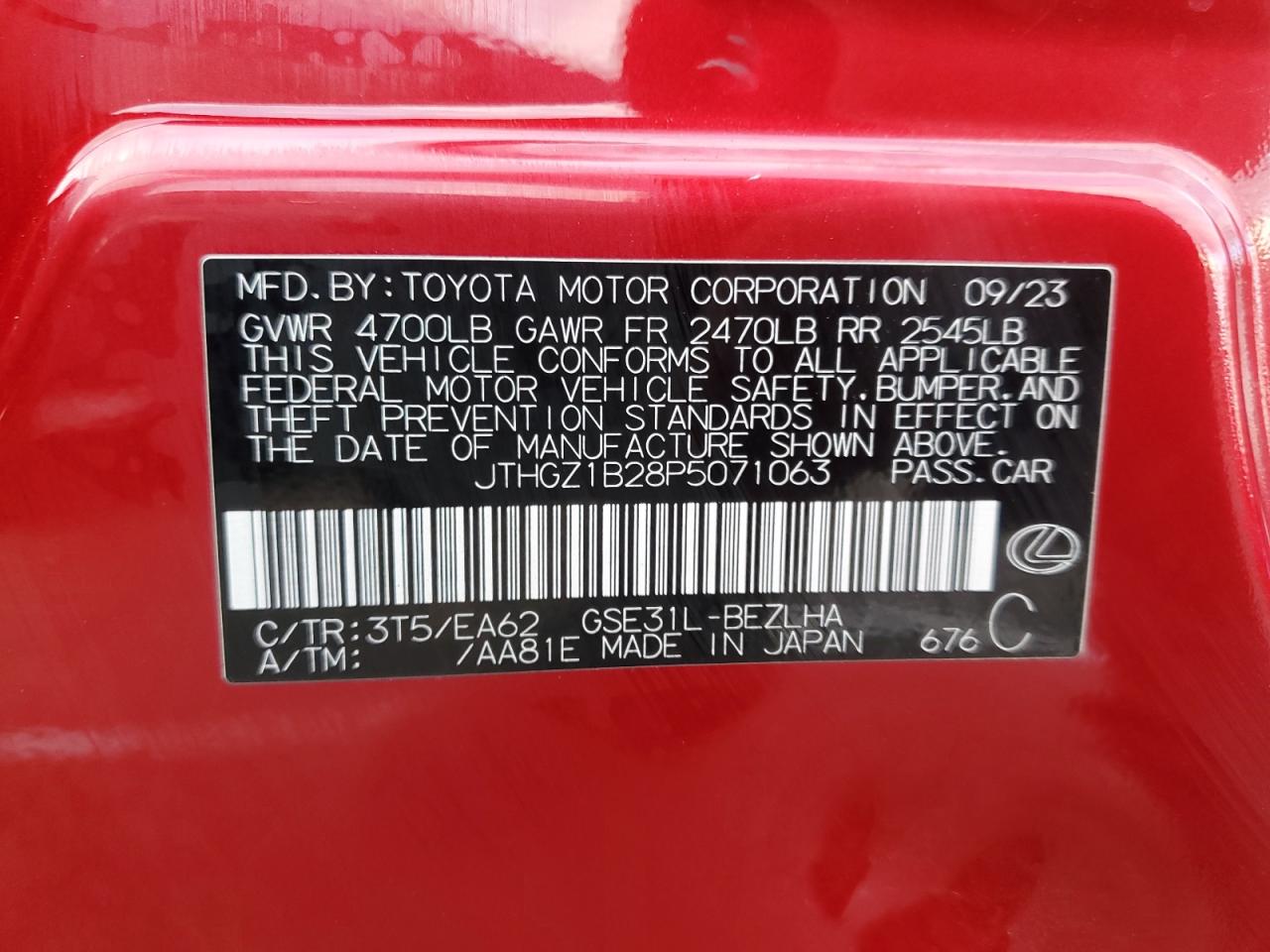 2023 LEXUS IS 350 F SPORT DESIGN VIN:JTHGZ1B28P5071063