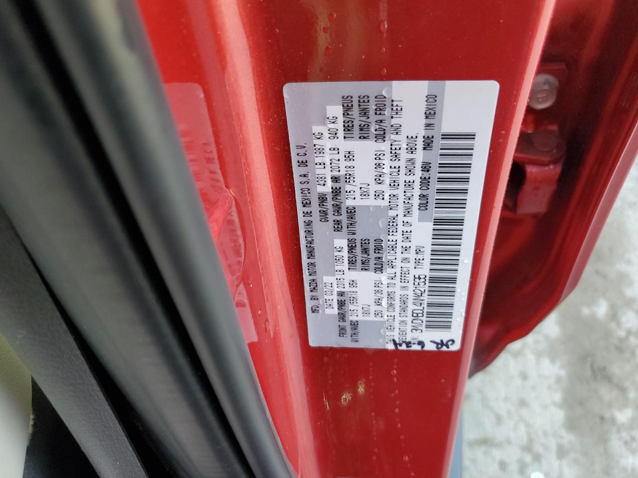 2022 MAZDA CX-30 PREMIUM VIN:3MVDMBDL4NM421535