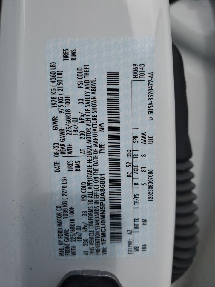 2023 FORD ESCAPE ST LINE VIN:1FMCU0MN5PUA86881