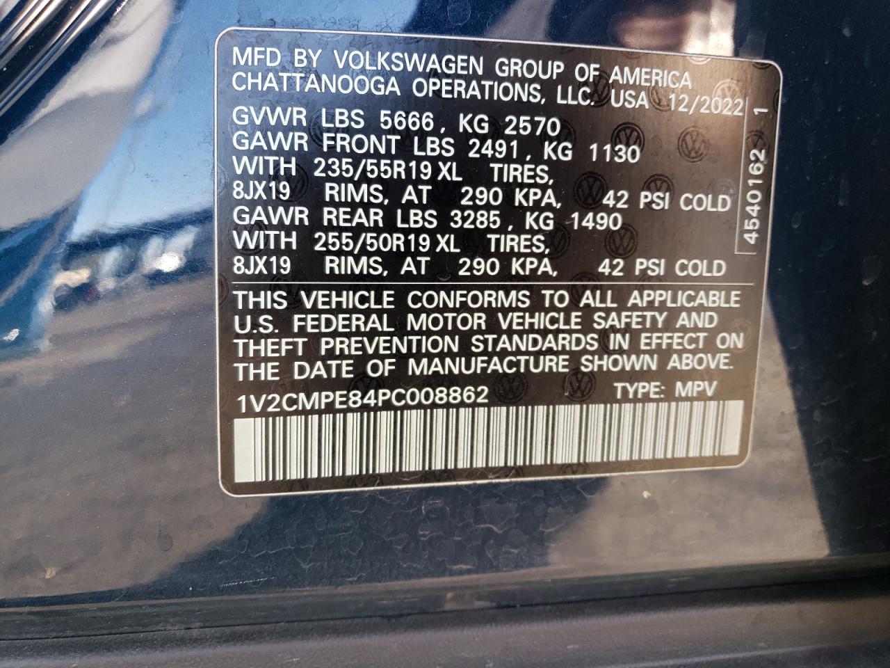 2023 VOLKSWAGEN ID.4 PRO VIN:1V2CMPE84PC008862