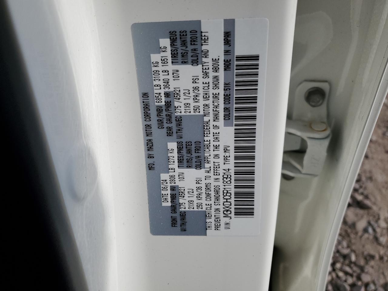 2024 MAZDA CX-90 PREMIUM VIN:JM3KKDHC6R1183914