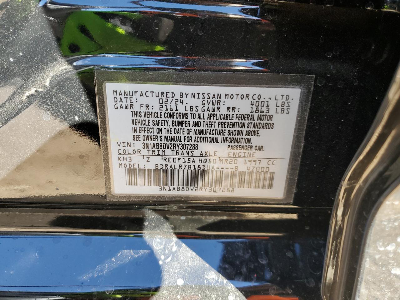 2024 NISSAN SENTRA SR VIN:3N1AB8DV2RY307288