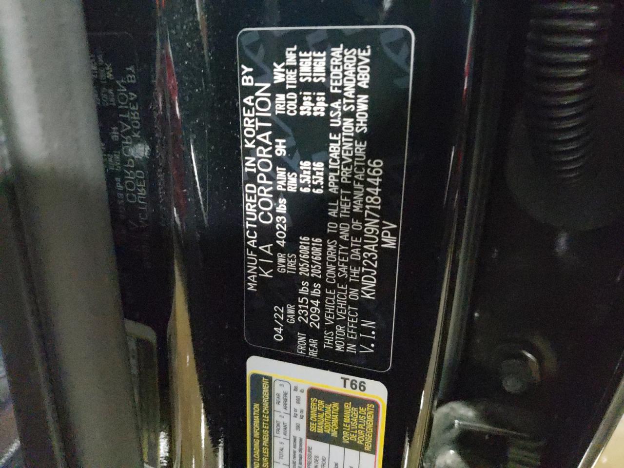 2022 KIA SOUL LX VIN:KNDJ23AU9N7184466