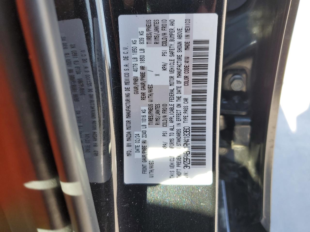 2024 MAZDA 3 SELECT SPORT VIN:3MZBPABM1RM418360